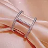 Cluster Ringen Eenvoudige Geometrische Dubbele Lijn Kruis Echte Sterling Zilver Kleur Ring Uitgeholde Trendy Fijne Sieraden Voor Charme Vrouwen Bijoux