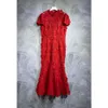 Robe sirène mi-longue rouge pour femmes, tenue de luxe élégante de styliste, nouvelle collection été 2024, Date de printemps, FZ0109