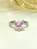 Anelli a grappolo Anello in argento puro con amore e diamante rosa alla moda e dolce con gioielli da sposa con taglio geometrico ad alto contenuto di carbonio