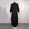 Robes décontractées Chemises noires africaines élégantes pour femmes O ronde manches longues simple boutonnage diamant longueur de plancher robe de fête d'anniversaire