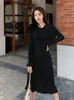 Casual Dresses Sweet Women Slim Knee Length All-match Autumn Winter Elegant Knitwear Temperament Office Lady Streetwear Korean Style