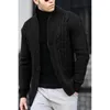 Mens Sticked Twist Cardigan tröja långärmad svart stickad jacka kappa avslappnad stickad höst vinterkläder 240130