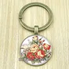 Keychains Beautiful Peony Flower Women Bronze Keychain Fashion Mixed Rose Glass Key Ring Chrysanthemum Holder For