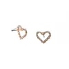 Brincos de garanhão com assinatura de strass completo oco em forma de coração de cristal AB elegante para mulheres