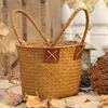 Borse per la spesa Borsa in rattan Cestino portaoggetti Rotondo da spiaggia Donna Spalla intrecciata in paglia da viaggio per ragazze