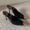 Sandaler 2024 Spring Summer Women's Black Chain Högklackade skor Sexig Gold Metal Pointed Casual 6cm/9cm Slim Heel Storlek 41