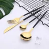 24pcs Black Western Dinnerware Set Stainless Steel Cutlery Set Fork Knife Spoon Tableware Set Flatware Set Silverware Set 240130