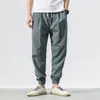 Bawełniany lniany presie haremu mężczyźni Joggers Man Summer Spodni męski chiński styl workowate spodnie harajuku ubrania 240201