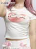 T-shirts Femmes Iamty Lolita Style Sweet Cartoon Lapin Imprimer Crop Top Y2K Coquette Esthétique T-shirts à manches courtes Harajuku Coton mignon