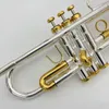 American Brand Professional Trumpet Instrument Nybörjare för att spela silverpläterad guldpläterad knappbegränsare Tre-ton trumpet