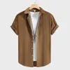 Menowe koszule Otwartej Teksturowane dla mężczyzn Koszula z krótkim rękawem z przednią kieszenią letnią streetwear Solidne topy Z5096506 230614