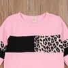 Patchwork Leopard Two Piece Baby Girl Clothes Kids Sportswear Suit Long Sleeve Round Neck Top Elastic Head Long Pants for Autumn 240131