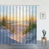 Douchegordijnen Eiland Palmbomen Oceaan Strand Gordijn Vakantie Hawaii Landschap Zomer Polyester Stof Badkamer Decor Sets Haken