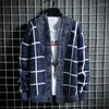 Men's Sweaters Spring Loose All-match Knitting Cardigan Top Jacket Korean Fashion Vintage Plaid Patchwork Casual Sweater Men