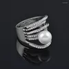 Cluster Rings SINLEERY Luxury Multilayers Cubic Zircon White Pearl Big For Women Size 7 8 9 10 Silver Color Wedding Jewelry JZ544