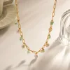 Pendant Necklaces Uworld Trendy Stainless Steel Green Natural Stone Freshwater Pearl Charm Necklace For Women Collares Verano 2024