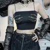 Kobiety damskie seksowne y2k goth punk czaszka spaghetti paski bodycon bez pleców bez rękawów 2000. estetyczne czarne plonowe top zbiornikowy zbiornik na kamisole