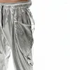 Men's Pants Mens Metallic Shiny Disco Drawstring Waist Party Nightclub Dance Rave Cosplay Tapered Trousers With Pockets