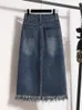 Jupes Vintage bleu femmes Denim jupe printemps automne taille haute gland fendu polyvalent décontracté grande taille femme Jean