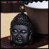 Pendentif Colliers Drop Naturel Noir Obsidienne Sculpté Bouddha Tête Chanceux Amulette Collier Femmes Hommes Pendentifs Bijoux Cadeau De Guérison