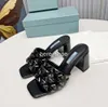 2024 Zomer Nieuwe Dames Sandalen Slippers Hoge Hak Dikke Open Teen Strass Klinknagel Mode Klassieke Damesschoenen