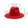 2021 Red Green Patchwork Women Unisex Panama Wool Felt Fedora Hats Ladies Wide Brim Party Trilby Cowboy Hat Fashion Jazz Cap LL