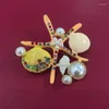 Broches Morkopela Big Starfish Broche Esmalte Pin Organismo Marinho Pérolas Para Homens Unissex Roupas Terno Acessório