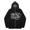 Kvinnors hoodies gotiska brev tryckt kvinnor y2k casual överdimensionerad fulll zip up fleece män höst hip hop song hylsa jackor kappa