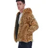 Autumn and Winter Leopard Pattern Mens Hooded Coat Fashion Faux Fur Long Sleeve Plush Thickened Warm Wool Sweater UE9Q