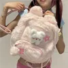 Sacs d'école Harajuku Y2k, sacs à dos pour femmes gothiques Lolita Punk rose en fourrure, sac en peluche automne hiver fourre-tout Mochila Mujer