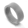 Bagues de cluster 2024 Mode Hommes Moderne En Acier Inoxydable Mesh Band Bague 4mm 8mm De Large Pour Hommes Femmes Rétro Bijoux Cadeau En Gros