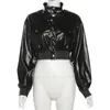 Skirts 2 Piece Set Women Y2K PU Leather Stand Collar Long Sleeve Single Breasted Jackets Crop Tops Mini Casual Streetwear