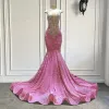 Galajurken Lange Sexy Zeemeermin Sparkly Roze Pailletten Zwarte Meisjes Kristallen Avond Formele Gala Partij Jassen Robe De Soiree Vestido BC15439