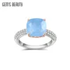 Klaster pierścienie Piękno Klejnot Naturalny aqua-niebieski kwarc Ring Real 925 Srebrny koktajl ręcznie inkrustowany biżuteria dla kobiety