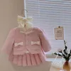 Kleidung Sets Mädchen Temperament Kinder Tasche Langarm Strickjacke Knopf Mantel Falten Rock 2 stücke Prinzessin Kleidung Anzug