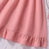 Robes de fille 8-12 ans rose robe à manches courtes enfants filles col rond mode grâce mignon doux vacances fête quotidienne décontractée robe de princesse