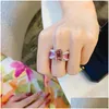 Wedding Rings Uilz Design Fashion Jewelry High-Grade Copper Inlaid Zircon Pink Butterfly Open Ring Luxury Cocktail Party For Drop Del Dhugq