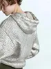 Swetery kobiet cekiny z dzianiny dla kobiet 2024 jesienne zimowe pullover metalowy bluza z kapturem z kapturem z kapturem eleganckie eleganckie kobiece płaszcze w pełni mecz