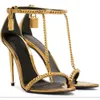 Gold Chain Link Sandals Shoes Padlock Pointy Naked Women Luxury Designer Lady High-heeled Party Wedding