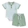 Clothing Sets VISgogo 2 Pcs Baby Summer Boys Girls Outfits Striped Short Sleeve Rompers And Elastic Waist Shorts Born Casual Clothes Set
