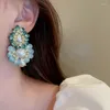 Boucles d'oreilles pendantes FYUAN Style Vintage fleur perle goutte pour femmes bleu cristal dames bijoux accessoires
