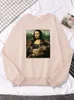 Frauen Hoodies Ölgemälde Mona Lisa Und Katze Sweatshirts Fleece Ärmel Kleidung Herbst Pullover Wowofemale Lose Mode Hoody