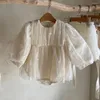 Kız Elbiseler 7738 Kore Bebek Giysileri Prenses Romper Etek 2024 Sonbahar Gazlı Kızın Bir Parçası Sevimli Çanta Osur Elbisesi