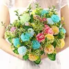 Dekorativa blommor 1 bunt silk hortensia konstgjorda blommor rosa bröllop liten bukett falsk hemfest diy dekoration