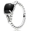 Klusterringar 925 Sterling Silver Ring Entangled Beauty Floating Heart Circle Locket Black Blue for Women Gift DIY Jewelry