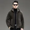 Hainings Designer Herren-Jacke aus reinem Wollfell, integrierte Kapuze, kurze warme Jacke, Winter-Kälteschutz XUQR