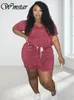 Wmstar grande taille deux pièces tenues femmes vêtements Shorts ensembles solide décontracté hauts et pantalons correspondant ensemble en gros Dropshopping 240127