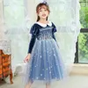 Girl Dresses Kids Spring And Autumn Snow Ice Princess Aisha Velvet Dress For Girls Long Sleeves Party Frocks Blue Corduroy 4-10 Years Old