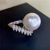 Klusterringar 6-7mm 7-8mm 8-9mm 9-10mm Rund Akoya White Pearl S925 Silver Princess Large V Shining Horse Eye Zircon Ring