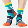 Men's Socks Fashion Trendy Patchwork Color Retro Split-toed Long Tube Middle Hosiery Cotton Man Five Finger